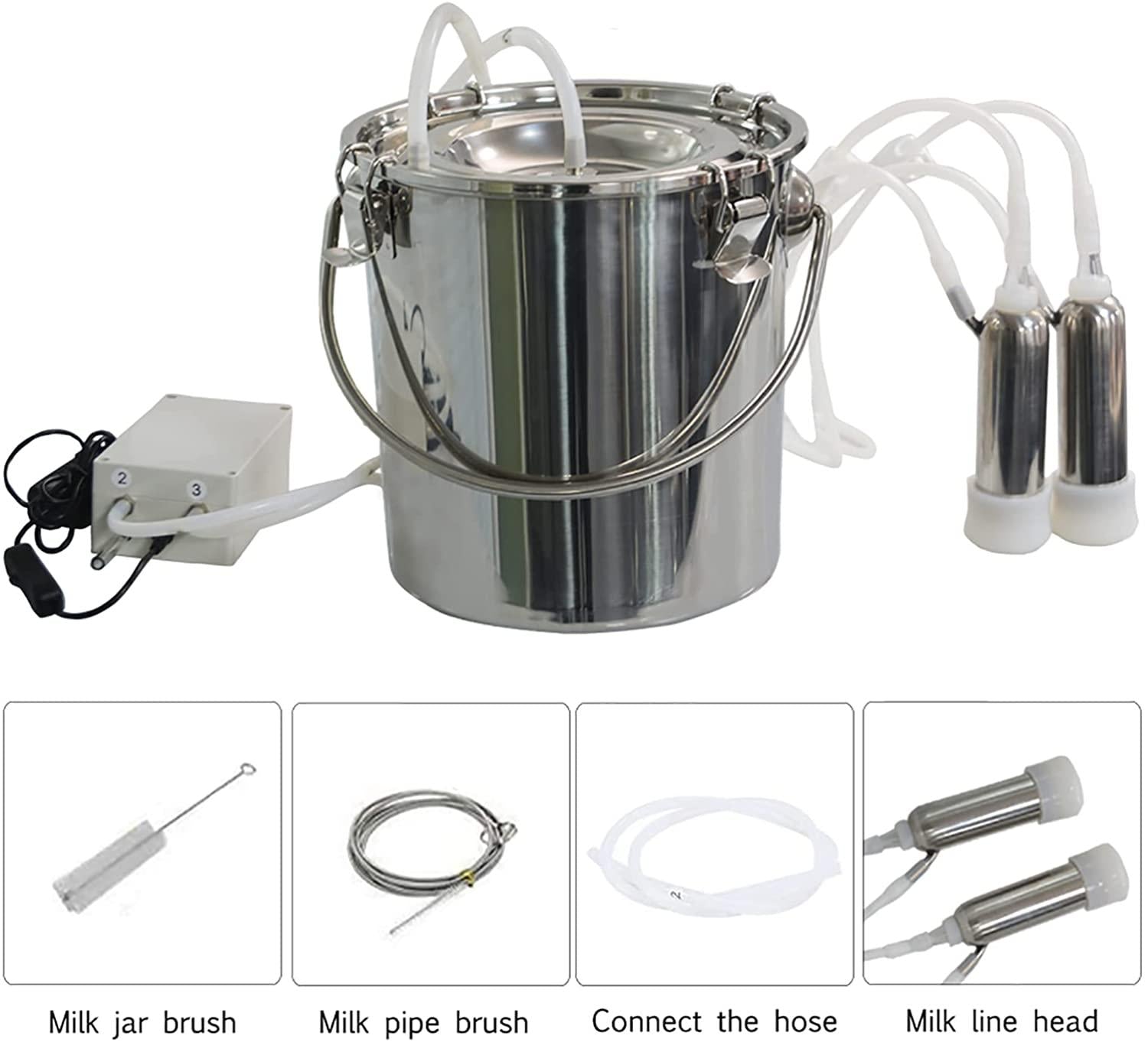 tehongmai 7l electric milking machine for cows, pulsation vacuum pump milker, automatic portable pulse breast pump, milking supplies w/stainless steel bucket