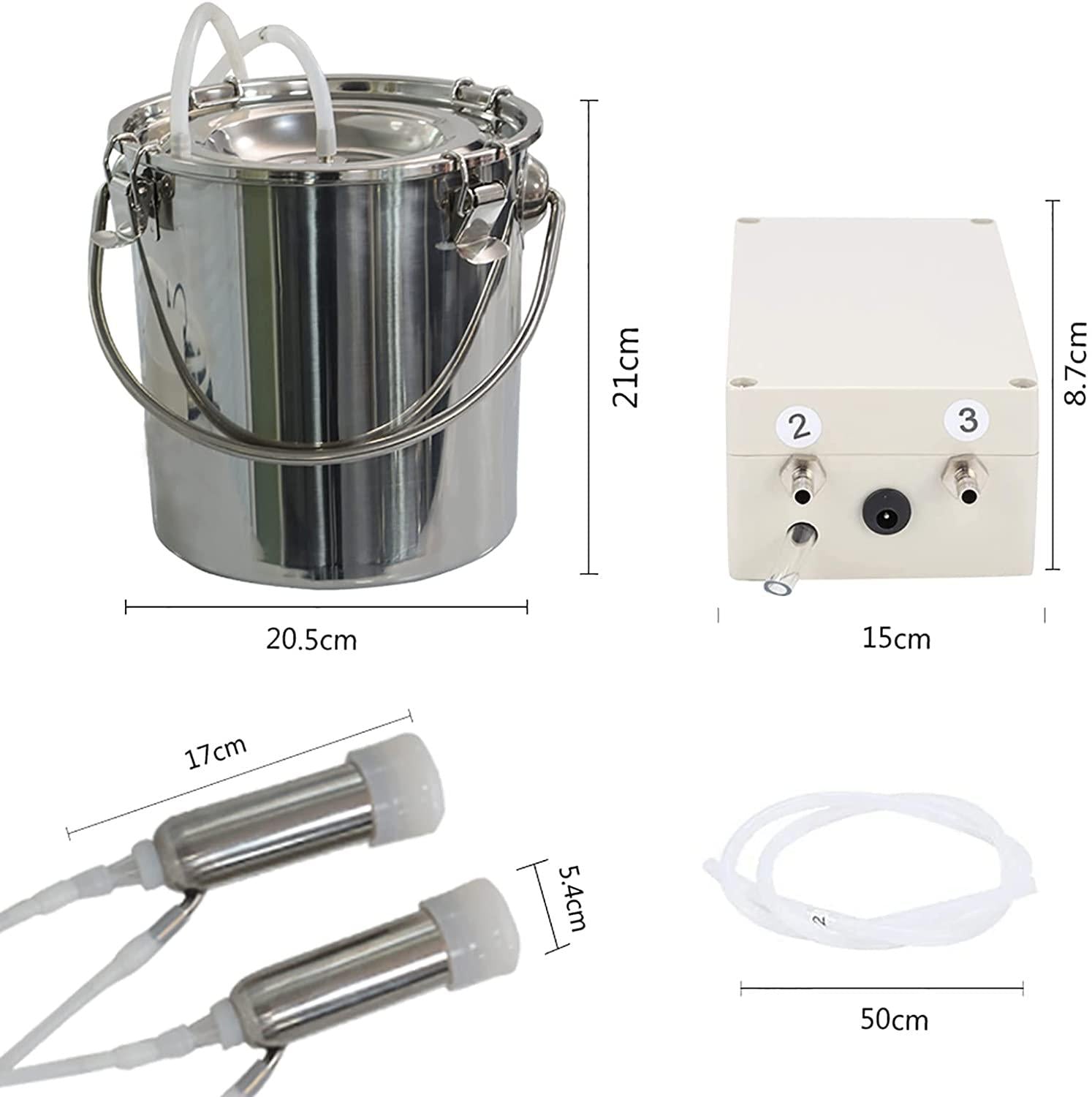 tehongmai 7l electric milking machine for cows, pulsation vacuum pump milker, automatic portable pulse breast pump, milking supplies w/stainless steel bucket