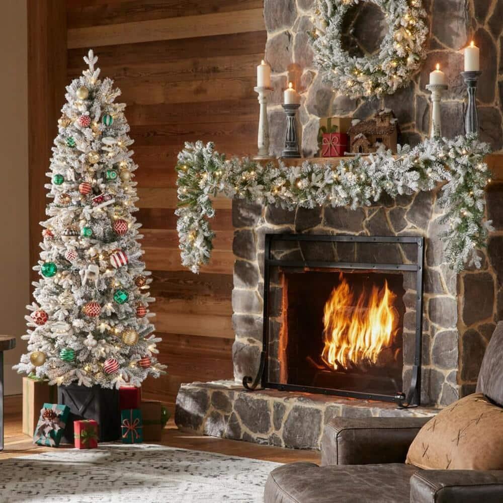 6.5 ft Noble Pine Flocked Potted Christmas Tree