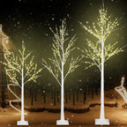 3PCS White Christmas Tree, 4FT 5FT 6FT Prelit Birth Tree Set with LED Lights, Lighted Artificial Christmas Tree for Holiday Xmas Party Decoration Indoor Outdoor Decor