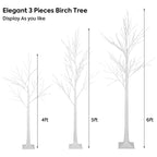 3PCS White Christmas Tree, 4FT 5FT 6FT Prelit Birth Tree Set with LED Lights, Lighted Artificial Christmas Tree for Holiday Xmas Party Decoration Indoor Outdoor Decor