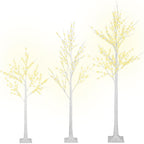 3PCS White Christmas Tree, 4FT 5FT 6FT Prelit Birth Tree Set with LED Lights, Lighted Artificial Christmas Tree for Holiday Xmas Party Decoration Indoor Outdoor Decor