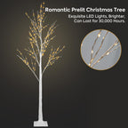 3PCS White Christmas Tree, 4FT 5FT 6FT Prelit Birth Tree Set with LED Lights, Lighted Artificial Christmas Tree for Holiday Xmas Party Decoration Indoor Outdoor Decor