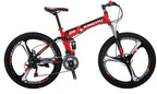 Mountain Bike LZ-G6 26inches Dual Disc Brake Folding Mountain Bicycle Full_Suspension Bicycle 3-Spokes Wheels 21speeds Outdoors Cycling Red