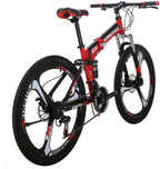 Mountain Bike LZ-G6 26inches Dual Disc Brake Folding Mountain Bicycle Full_Suspension Bicycle 3-Spokes Wheels 21speeds Outdoors Cycling Red