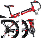 Mountain Bike LZ-G6 26inches Dual Disc Brake Folding Mountain Bicycle Full_Suspension Bicycle 3-Spokes Wheels 21speeds Outdoors Cycling Red