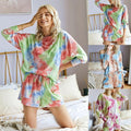 2021 Summer Tie-Dye Loose-Fit Three Quarter Casual Shirt Shorts Set