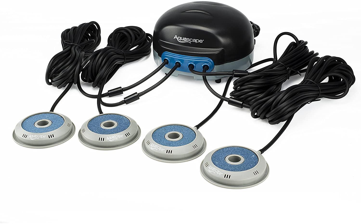 aquascape pond air 4 aerator with 2 additional replacement airstones, air line, power cord and more - adds oxygen, raises water quality and clarity, helps fish and plants - quiet and energy efficient