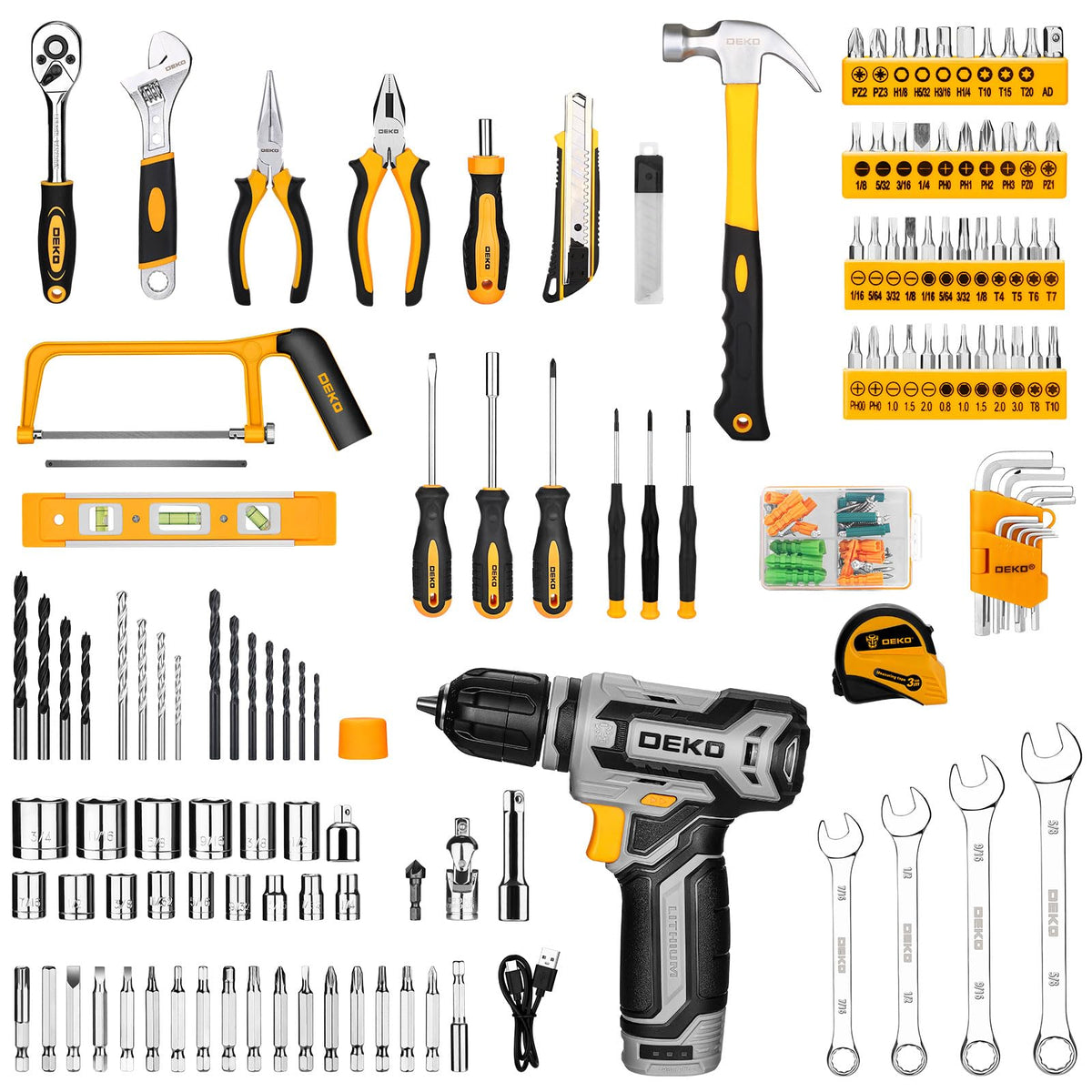 Tool Kit Box Drill Set： Home Mechanic Toolbox with 12V Power Cordless Drill Hand Repair Tools Sets Combo Kits StoraOrganizer Drawer Case for Men