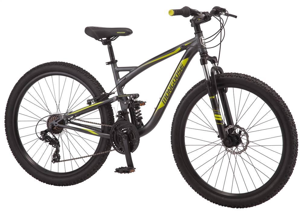 Mongoose Status Mountain Bike for Men and Women-Color:Charcoal,Style:Uni Full/Susp