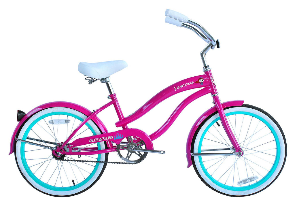 Micargi 20 In. Famous Kid's Size Bike Cruiser, Blue, Pink and White
