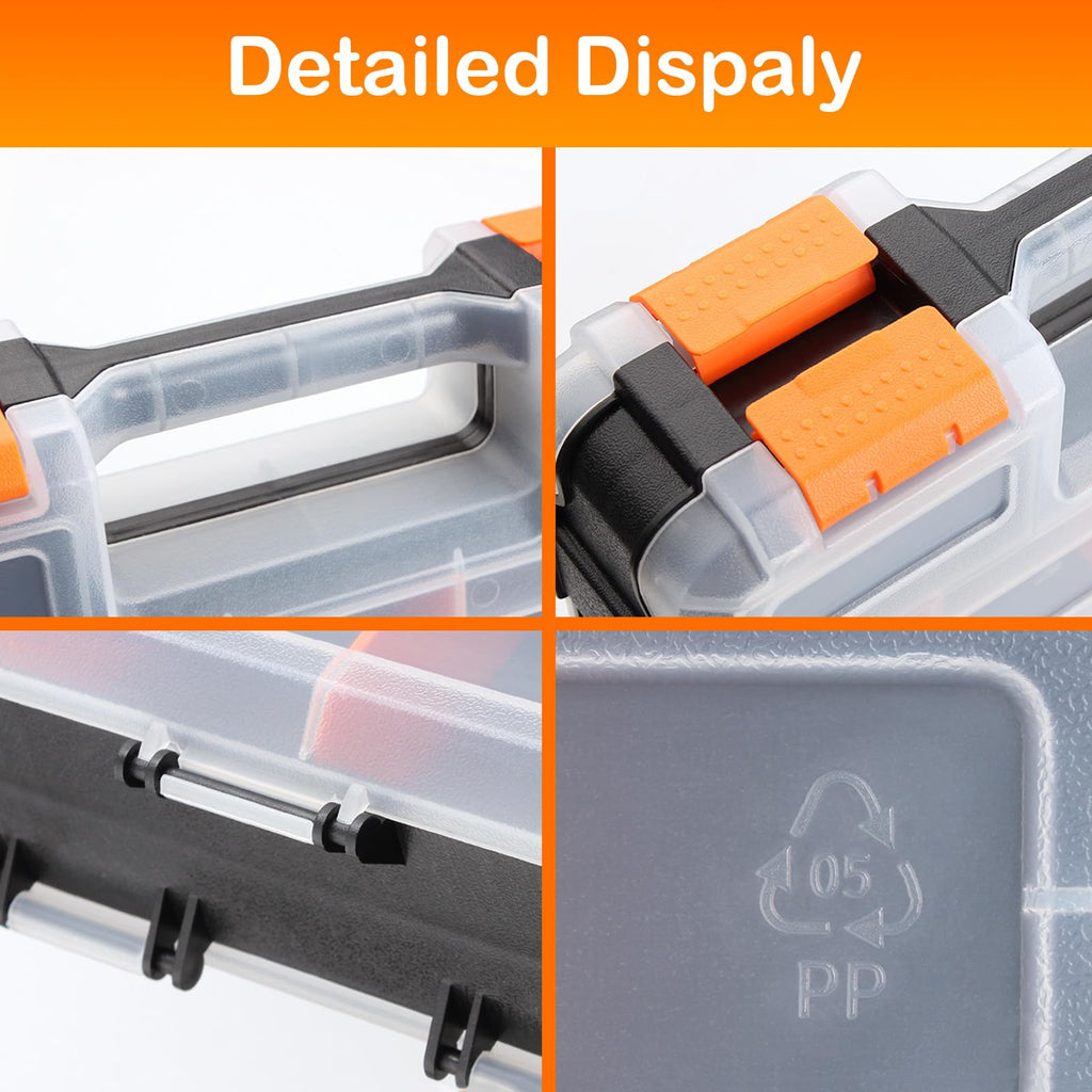 2 Pack Double Side Small Parts Organizer for Hardware Screws Nuts | Sturdy Tool Box with Dual-side Divided Compartments,Ideal for Sg Beads and Small Workshop Hardware Supplies