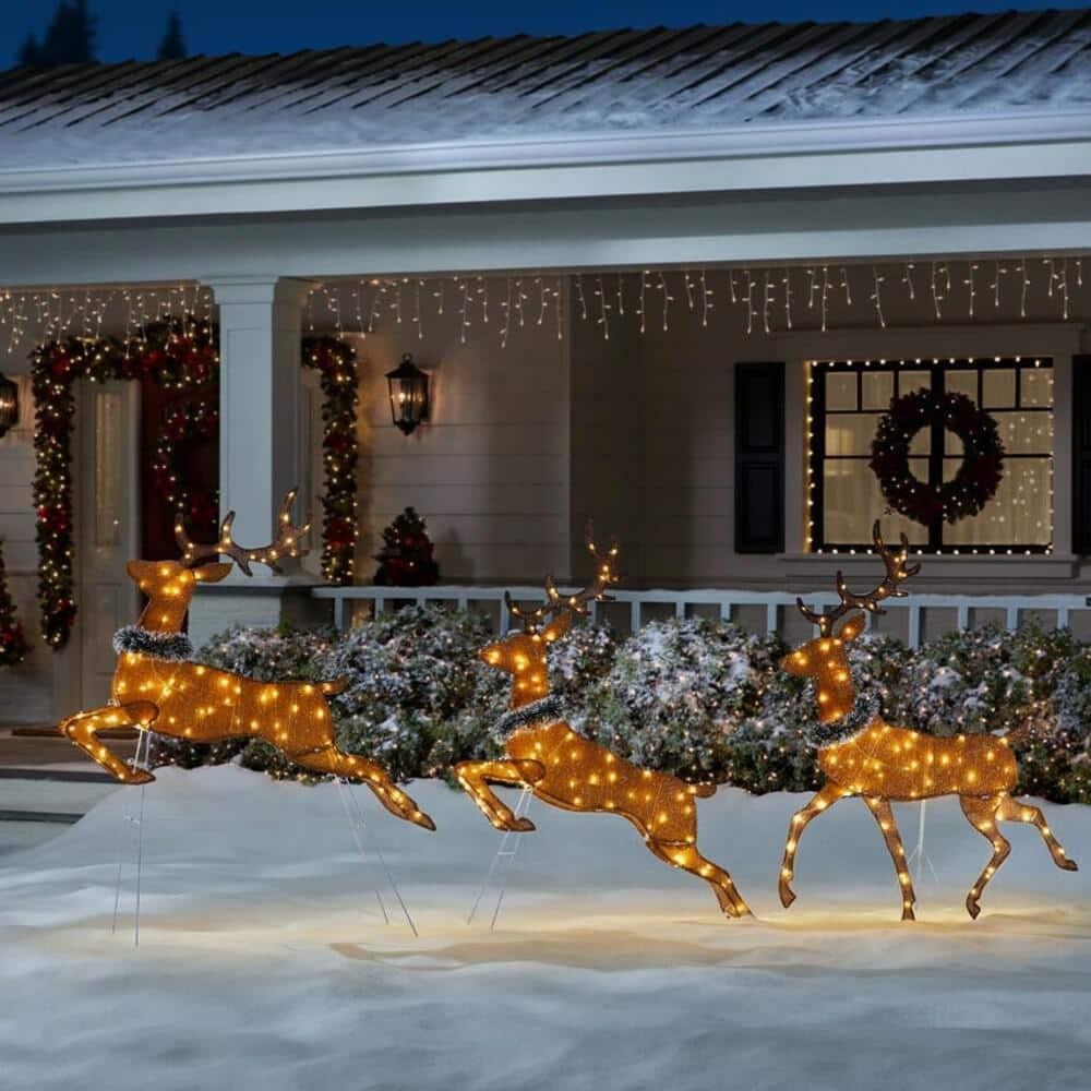 58 in Warm White LED 2D Set Of 3 Deer Holiday Yard Decoration