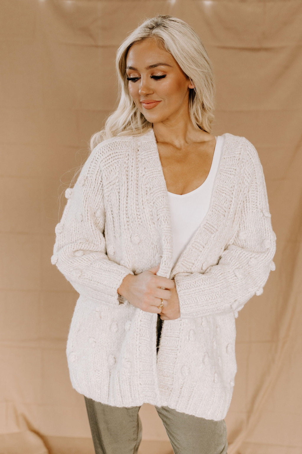 sweater pom cardigan
