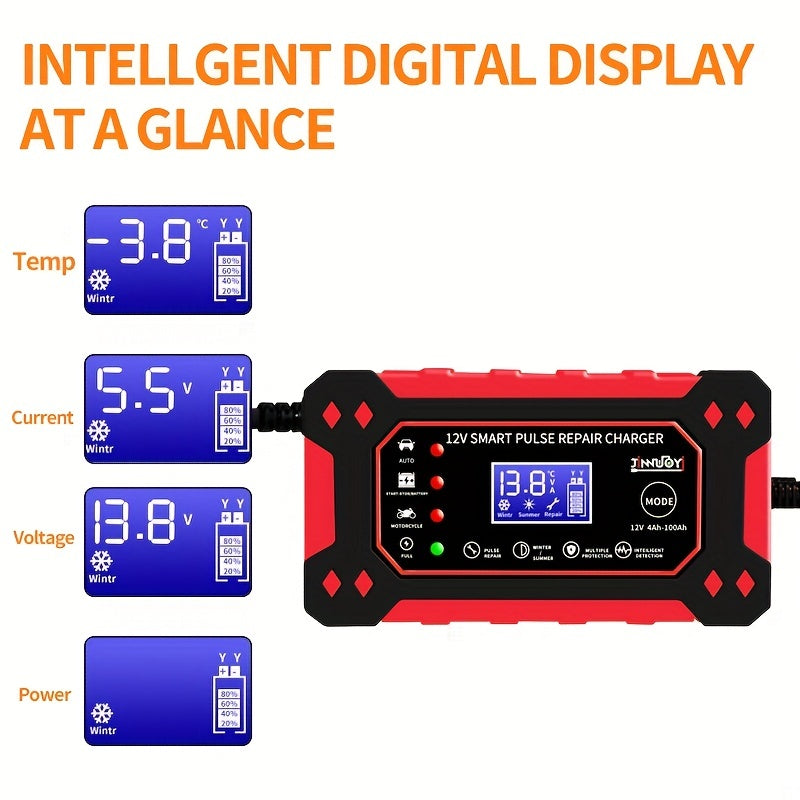 6A 12V Digital Car Battery Charger Fully Automatic Repair CharFor Car Motorcycle SUV Stea Battery Charger Car Accessories