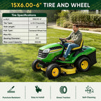 2PK 15x6.00-6nhs Lawn Mower Tires, Pneumatic Front Tire and Wheel Assemblies, 3" Centered Hub and 3/4" Bushings, 550lbs Load Capacity (Yellow)