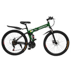 WJHWSX 26IN Folding Mountain Bike 21 Speed Full Suspension for Man Women Green