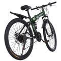 VKEKIEO Folding Bike,26 inch Full Suspension Mountain Bike,21 speed Mens Mountain Bicycle,Green