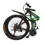 WJHWSX 26IN Folding Mountain Bike 21 Speed Full Suspension for Man Women Green