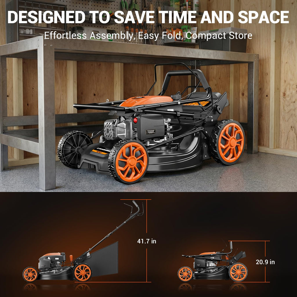 21" Self-Propelled Gas Lawn Mower, 170CC Engine, 3-in-1 Mulching, Bagging &amp; Side Discharge, 7-Position Height Adjustment, Easy Lawn Care for LarYards &amp; Thick Grass
