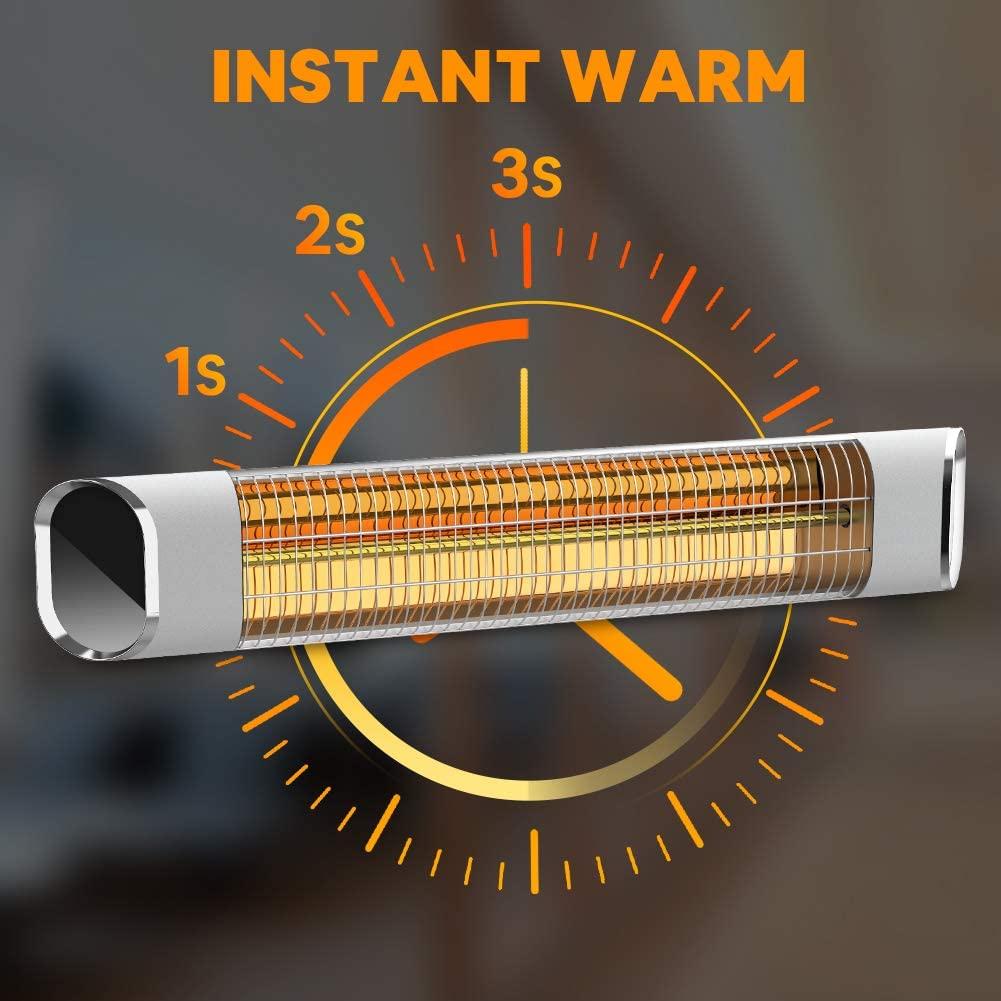 Patio Heater, Electric Outdoor Infrared Space Heater Wall Mount with Aluminum Alloy, Remote Control &amp; LED Display, Ideal for Backyard Porch Garage, Super Quiet and 24H Timer Auto Shut Off, Gold Tube