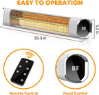 Patio Heater, Electric Outdoor Infrared Space Heater Wall Mount with Aluminum Alloy, Remote Control &amp; LED Display, Ideal for Backyard Porch Garage, Super Quiet and 24H Timer Auto Shut Off, Gold Tube