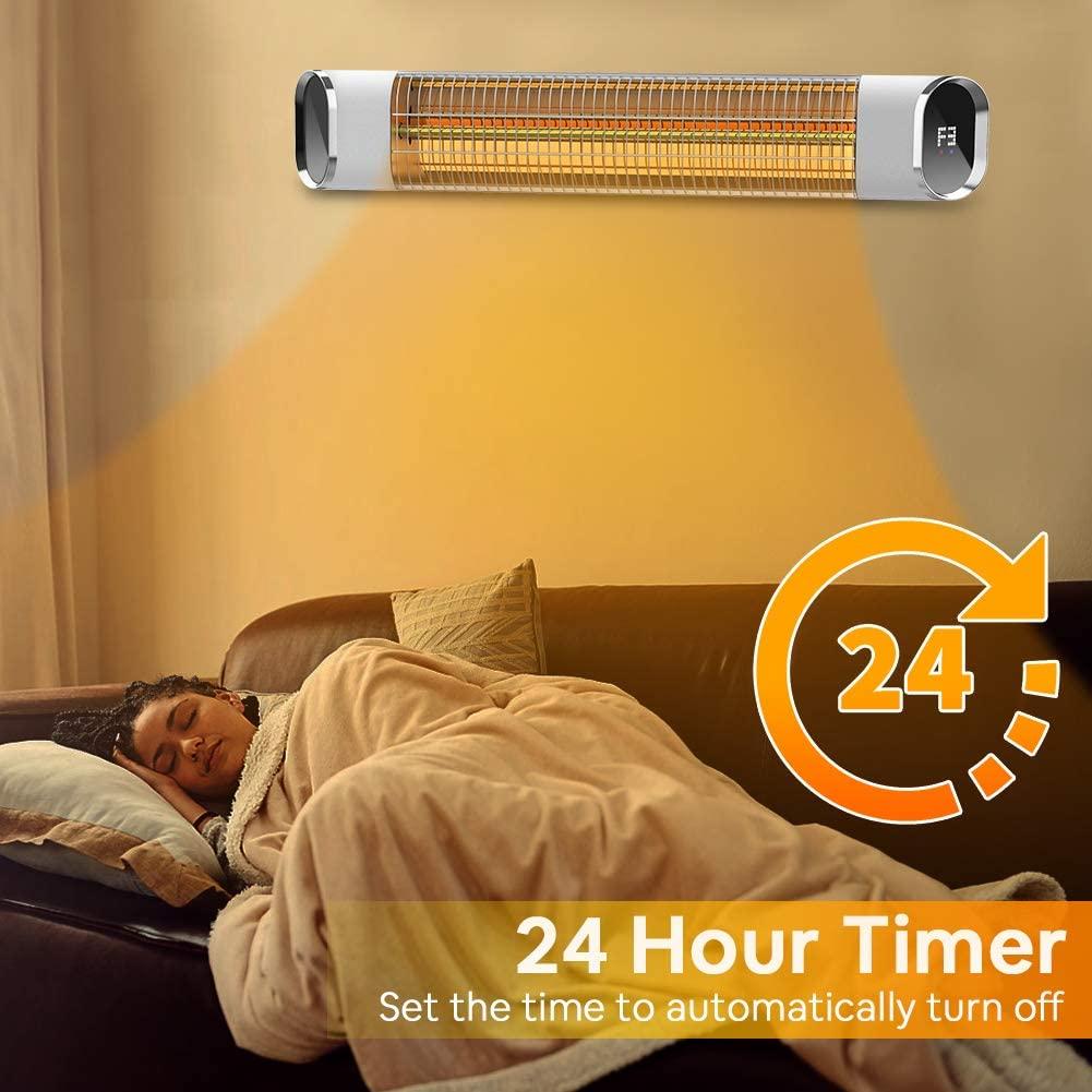 Patio Heater, Electric Outdoor Infrared Space Heater Wall Mount with Aluminum Alloy, Remote Control &amp; LED Display, Ideal for Backyard Porch Garage, Super Quiet and 24H Timer Auto Shut Off, Gold Tube