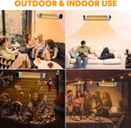 Patio Heater, Electric Outdoor Infrared Space Heater Wall Mount with Aluminum Alloy, Remote Control &amp; LED Display, Ideal for Backyard Porch Garage, Super Quiet and 24H Timer Auto Shut Off, Gold Tube
