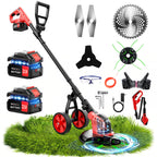 20000 RPM Electric Weed Wacker with Wheel,12″ Brushless Cordless Weed Eater Battery Powered, 4-in-1 Brush Cutter/String Trimmer/Grass Edger Tool/Lawn Mower, Stringless Weed Trimmer,5 Blade,2 Battery