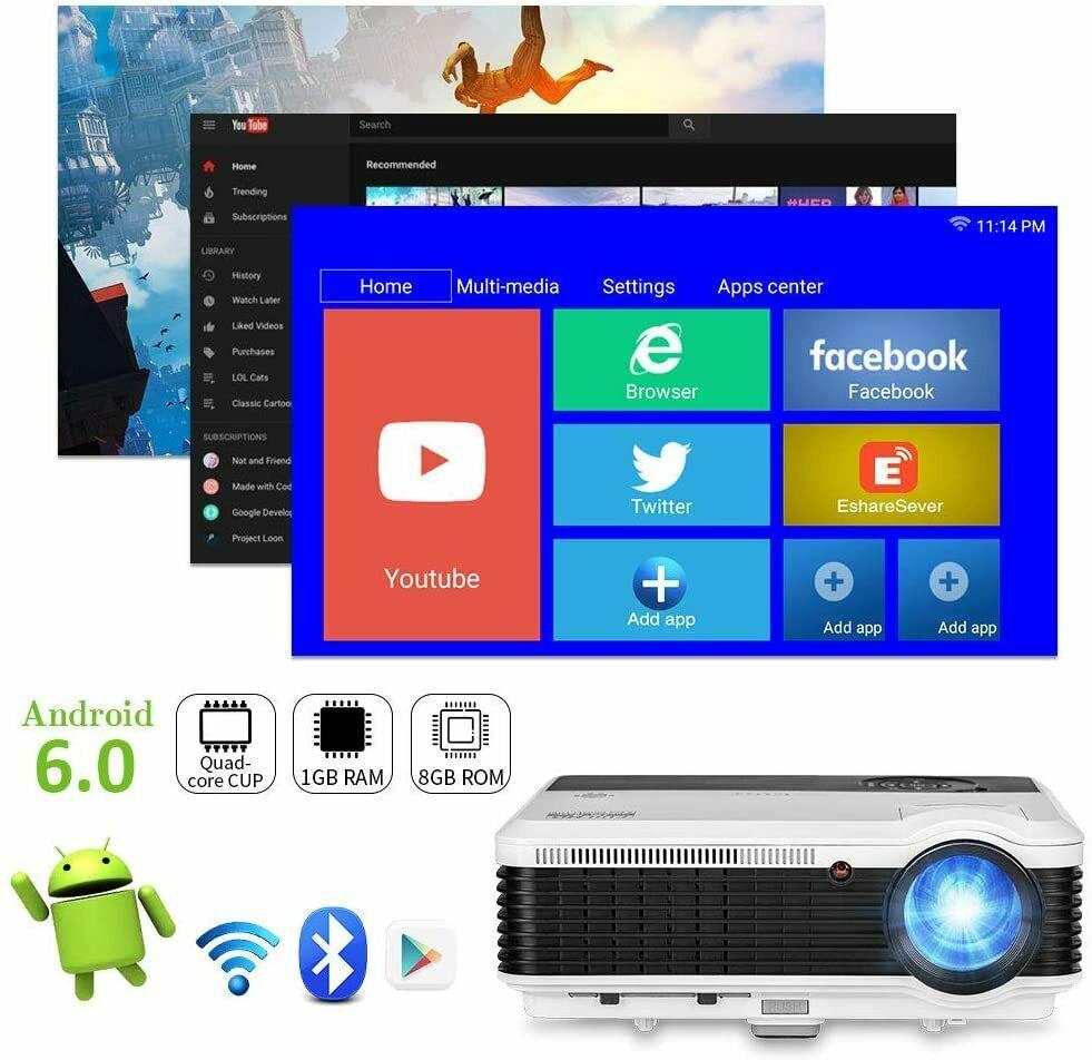 6000lms android blue-tooth wifi projector smart home theater wireless tv youtube