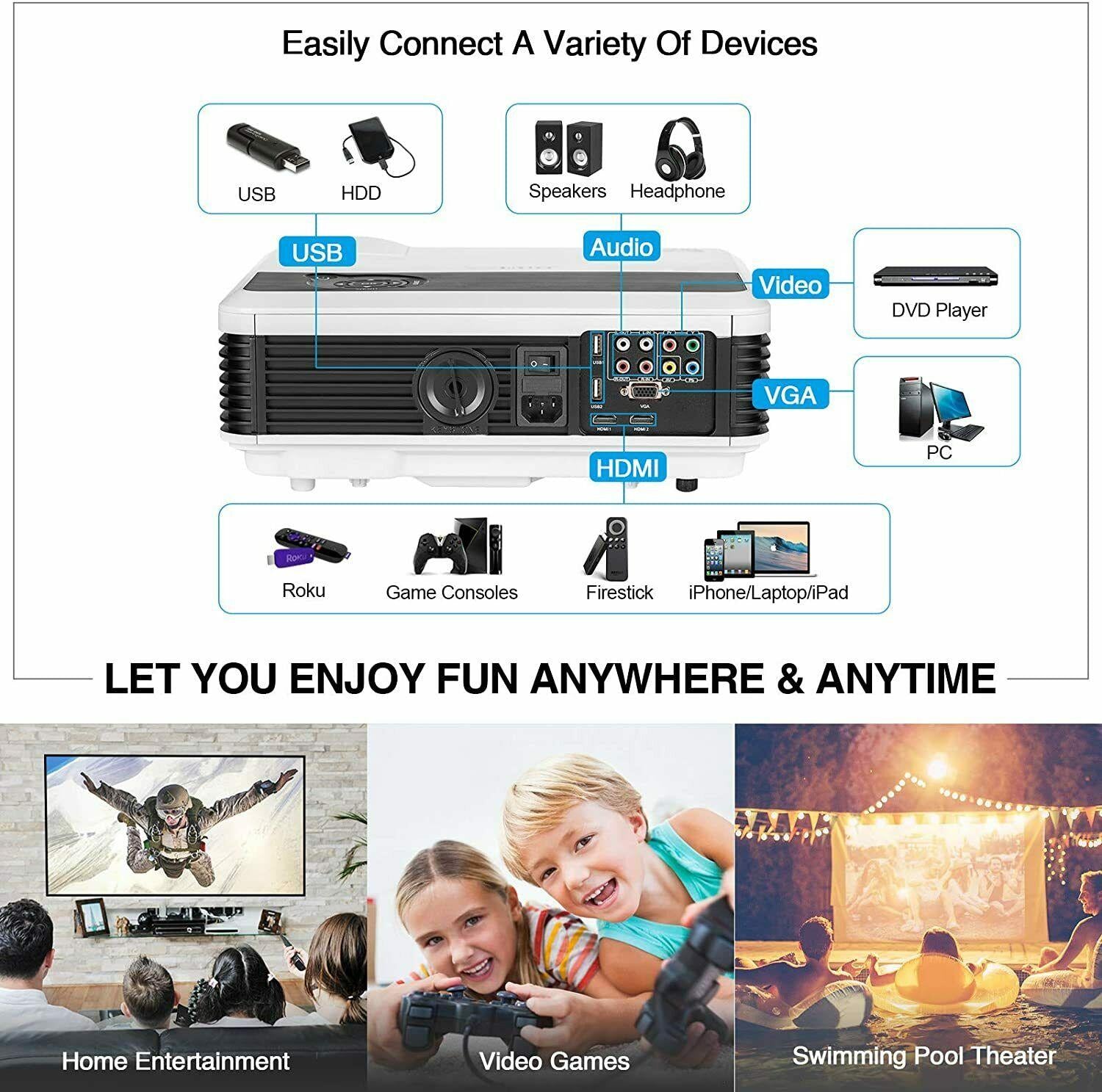 6000lms android blue-tooth wifi projector smart home theater wireless tv youtube