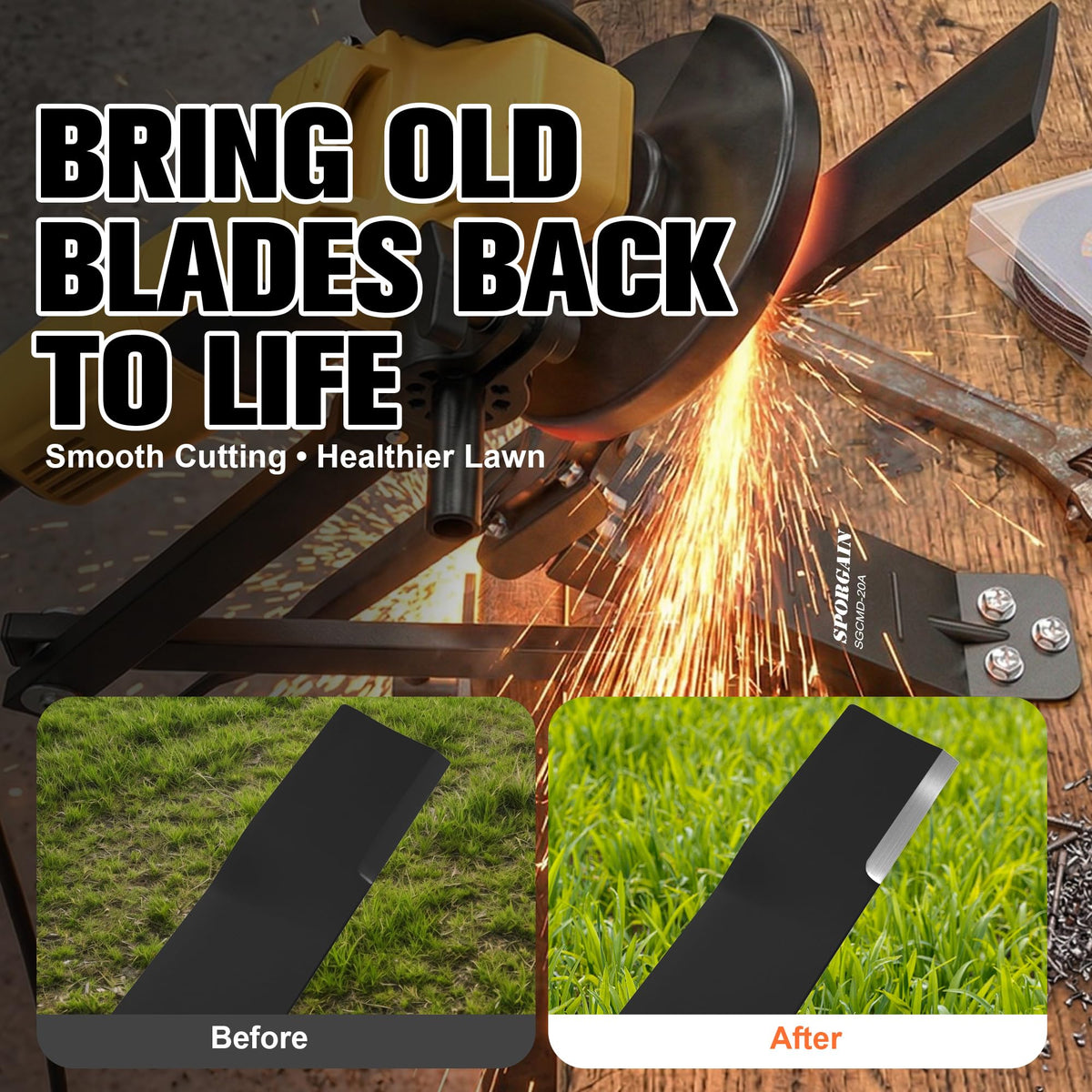 Lawn Mower Blade Sharpener, 15°–45° Adjustable Lawnmower Blade Sharpener, Fits 1.65"–3.60" Mower Blades, Use with Angle Grinder, Precision Lawn Mower Blade Sharpening Tool