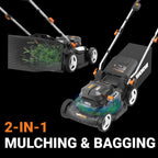 Cordless Lawn Mower, 17" Electric Mower Cuts to Edge, Compact &amp; Lightweight Push Lawn Mower with 6-Position Height Adjustment for Medium Size Yards, 2 Batteries &amp; Charger Included, WG745