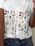 Floral Print Crew Neck Short Sleeves T-shirt