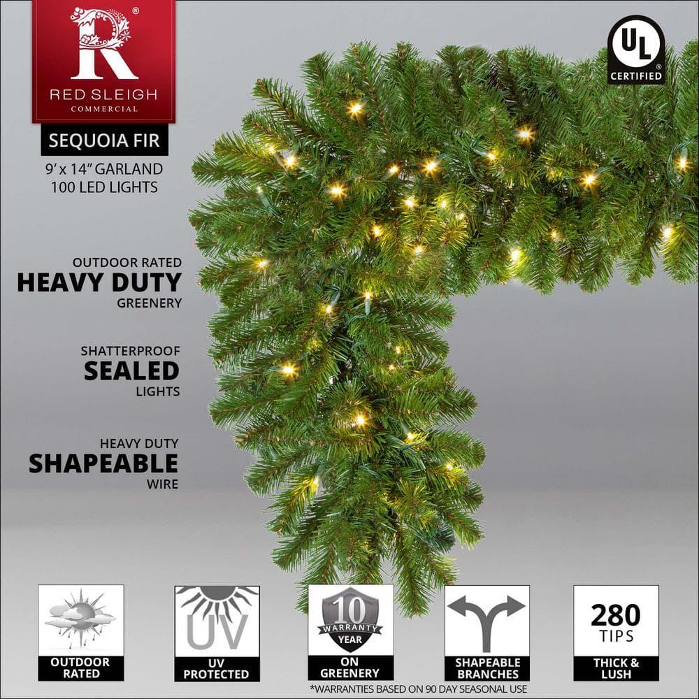 9 ft. Pre-Lit LED Artificial Sequoia Fir Commercial Christmas Garland with 100 Warm White Lights