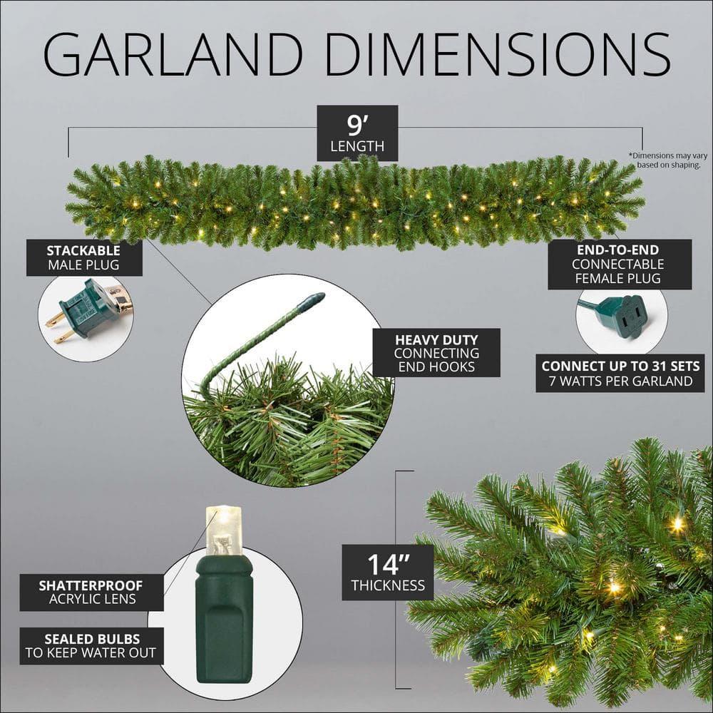 9 ft. Pre-Lit LED Artificial Sequoia Fir Commercial Christmas Garland with 100 Warm White Lights