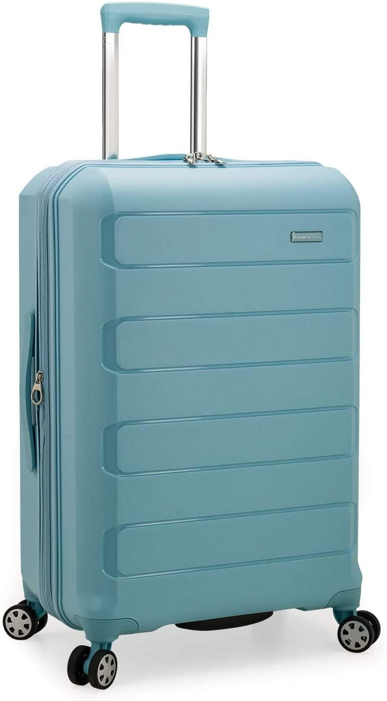 Pagosa Indestructible Hardshell Expandable Spinner Luggage, Baby Blue, Checked-Medium 26-Inch