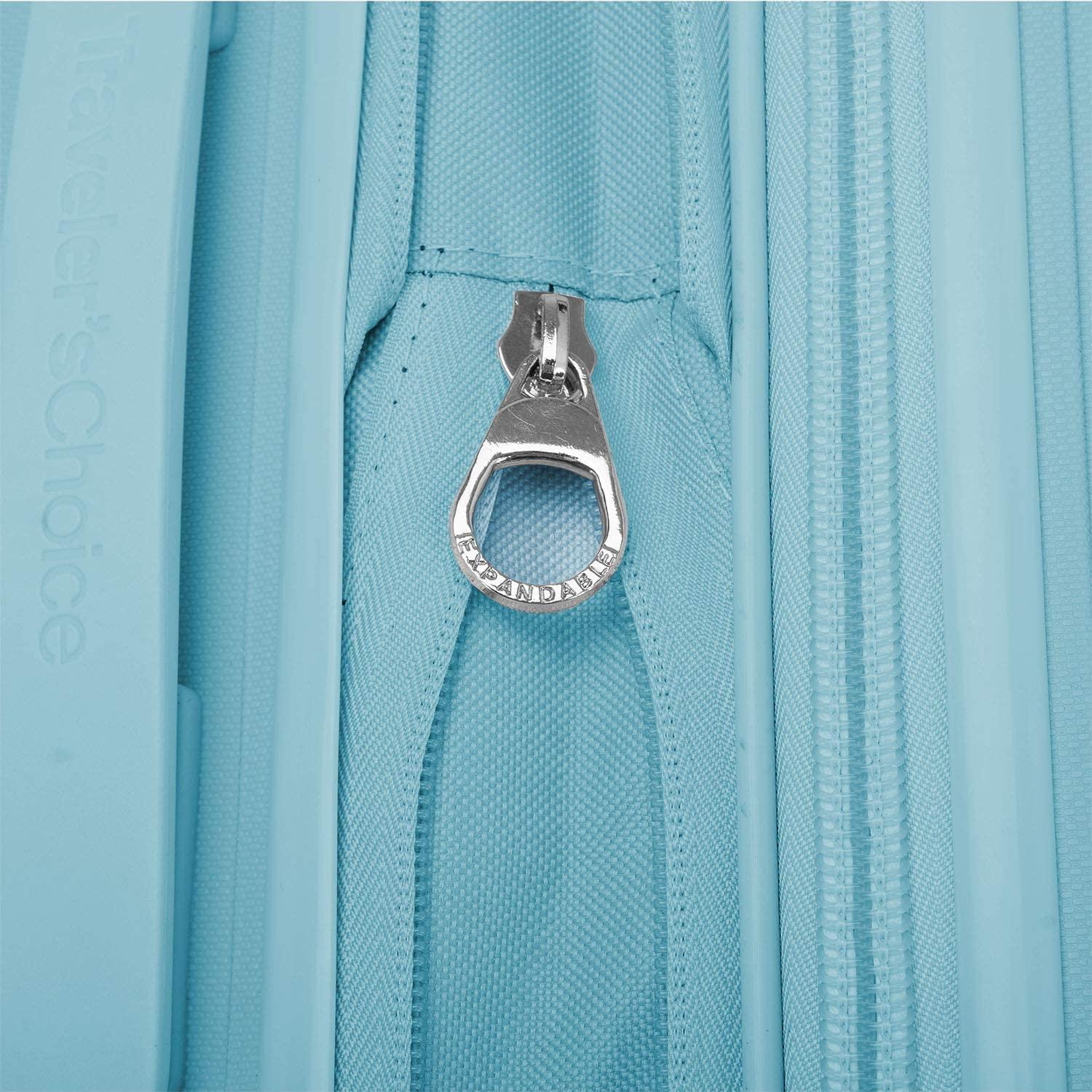 Pagosa Indestructible Hardshell Expandable Spinner Luggage, Baby Blue, Checked-Medium 26-Inch