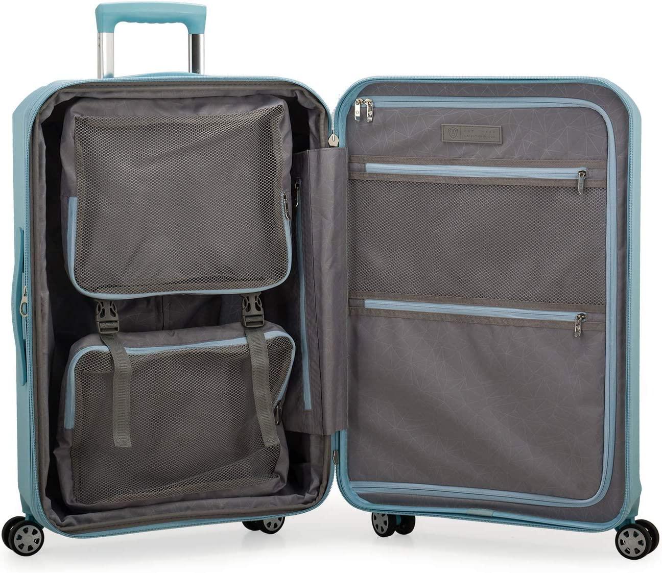 Pagosa Indestructible Hardshell Expandable Spinner Luggage, Baby Blue, Checked-Medium 26-Inch