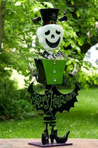 4.3ft Tall Metal SkelMan with Top-hat 'Happy Halloween' Figurine Decoration