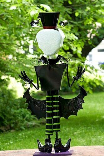 4.3ft Tall Metal SkelMan with Top-hat 'Happy Halloween' Figurine Decoration