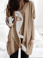 Printed Long Sleeve Pocket Sweater