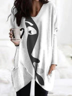 Printed Long Sleeve Pocket Sweater