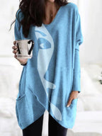 Printed Long Sleeve Pocket Sweater