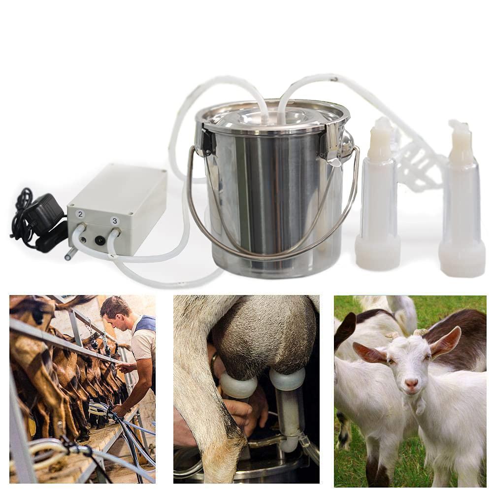 yimei toys goat milking machine pulsating mobile vacuum pump milking machine, agricultural stainless steel food-grade barrel milking machine automatic stop device.(14l,goat)