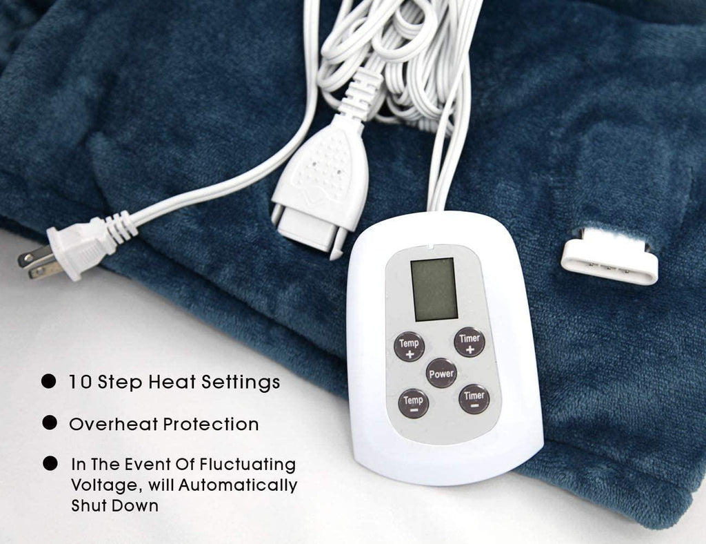 Size Electric Blanket,Flannel Sherpa Washable and Comfortable Heated Blanket with 10 Heat Settings, Safety 10 Hours Auto-Off &amp;Dual Temperature Dual Control by One Blanket(King, Navy)