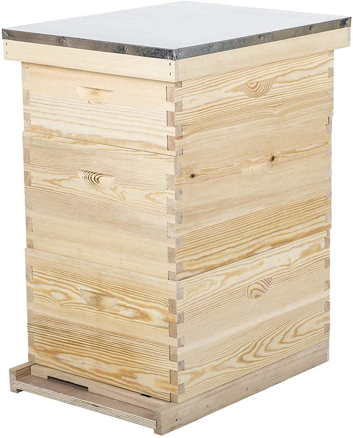 co-z langstroth 30-frame bee hive with 10 medium 20 deep honeycomb foundation frames, bee box for beekeeper starter kit, beekeeping supplies equipment, wood complete honey beehives, 3-tier bees house