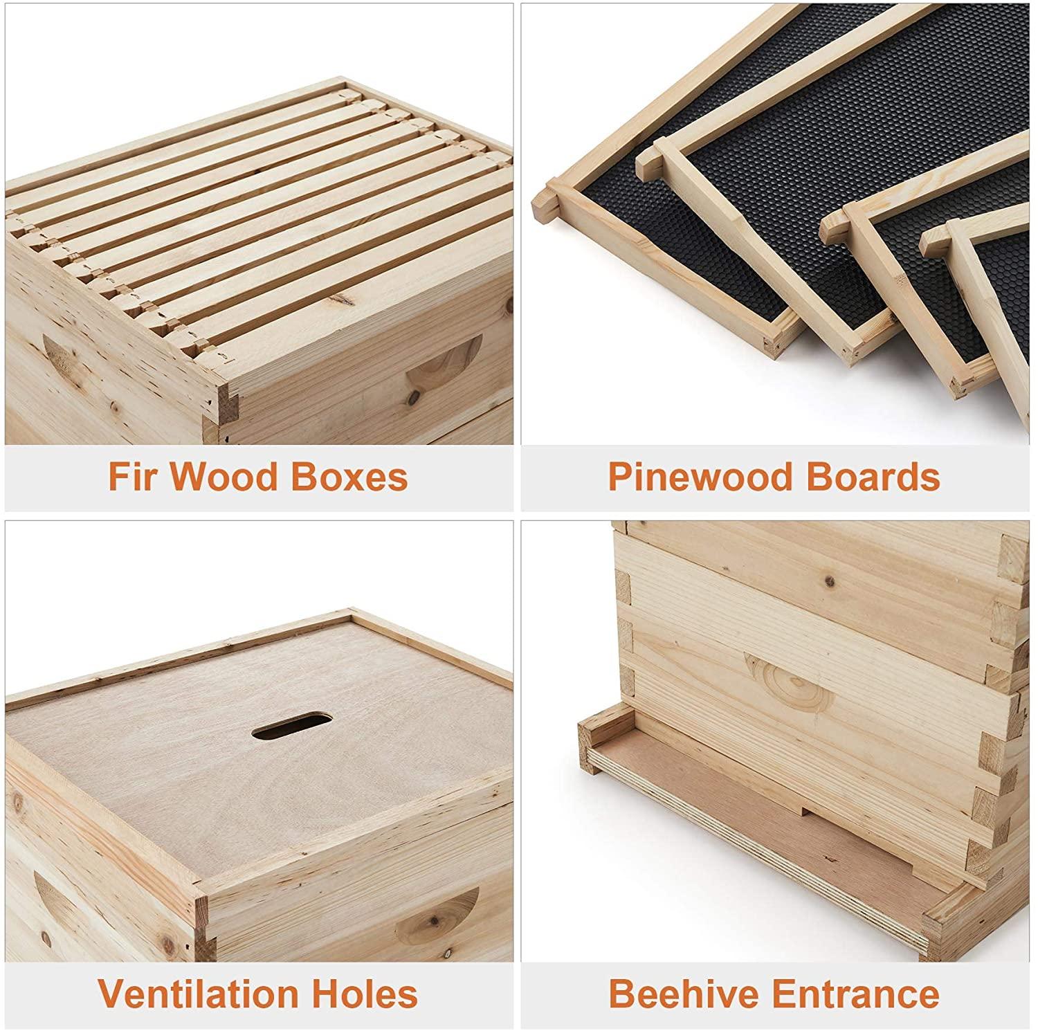 co-z langstroth 30-frame bee hive with 10 medium 20 deep honeycomb foundation frames, bee box for beekeeper starter kit, beekeeping supplies equipment, wood complete honey beehives, 3-tier bees house