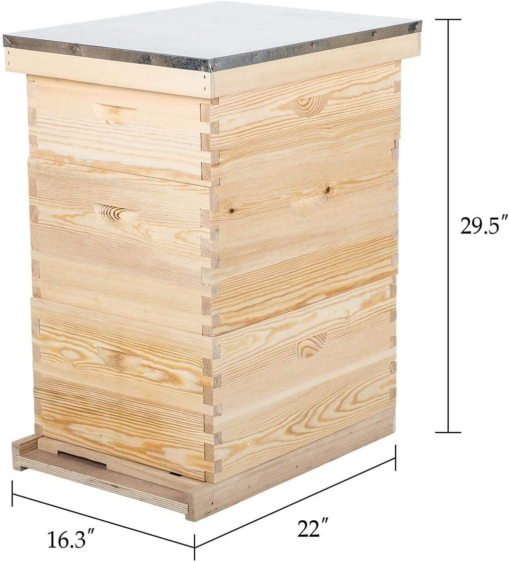 co-z langstroth 30-frame bee hive with 10 medium 20 deep honeycomb foundation frames, bee box for beekeeper starter kit, beekeeping supplies equipment, wood complete honey beehives, 3-tier bees house