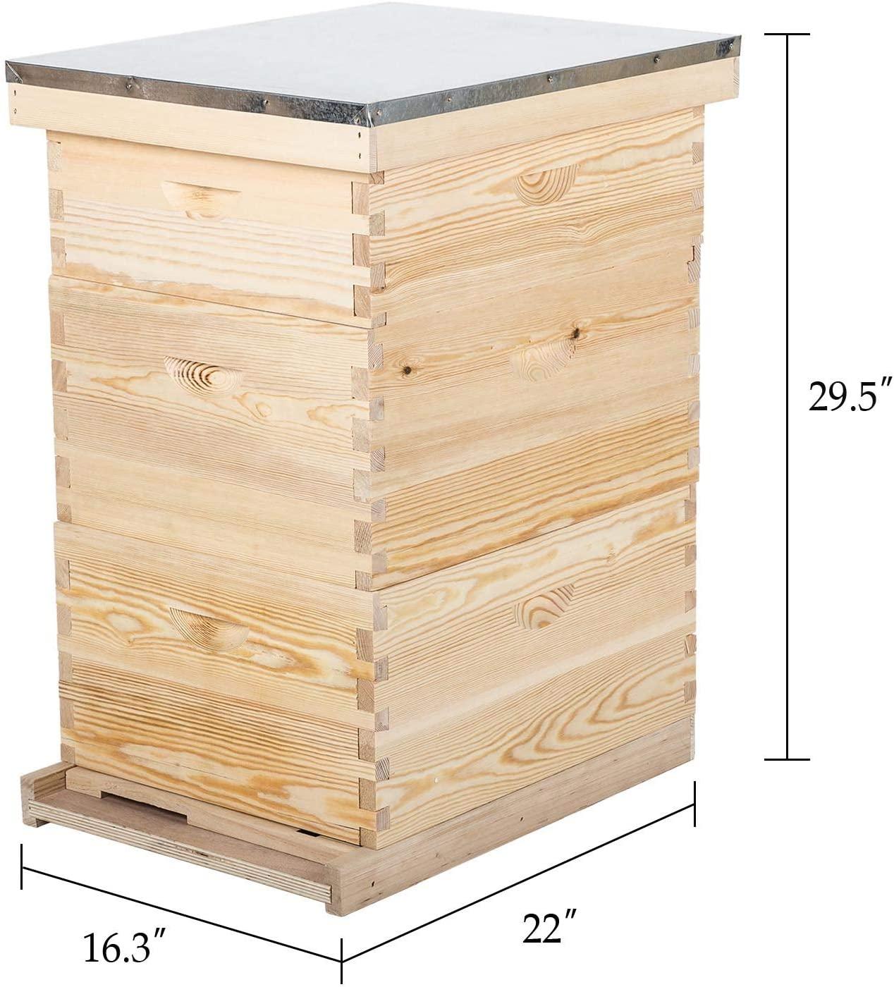 co-z langstroth 30-frame bee hive with 10 medium 20 deep honeycomb foundation frames, bee box for beekeeper starter kit, beekeeping supplies equipment, wood complete honey beehives, 3-tier bees house